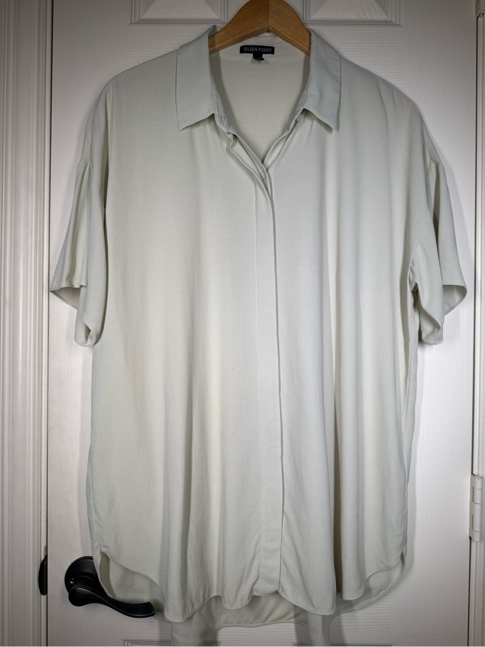 EILEEN FISHER Women’s Silk Mint Short-Sleeve Button Front Shirt Quiet Luxury